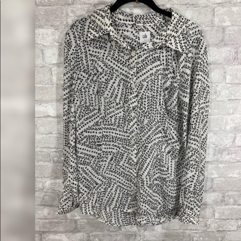 Black White Cabi Split Button Down Print Blouse - image 2